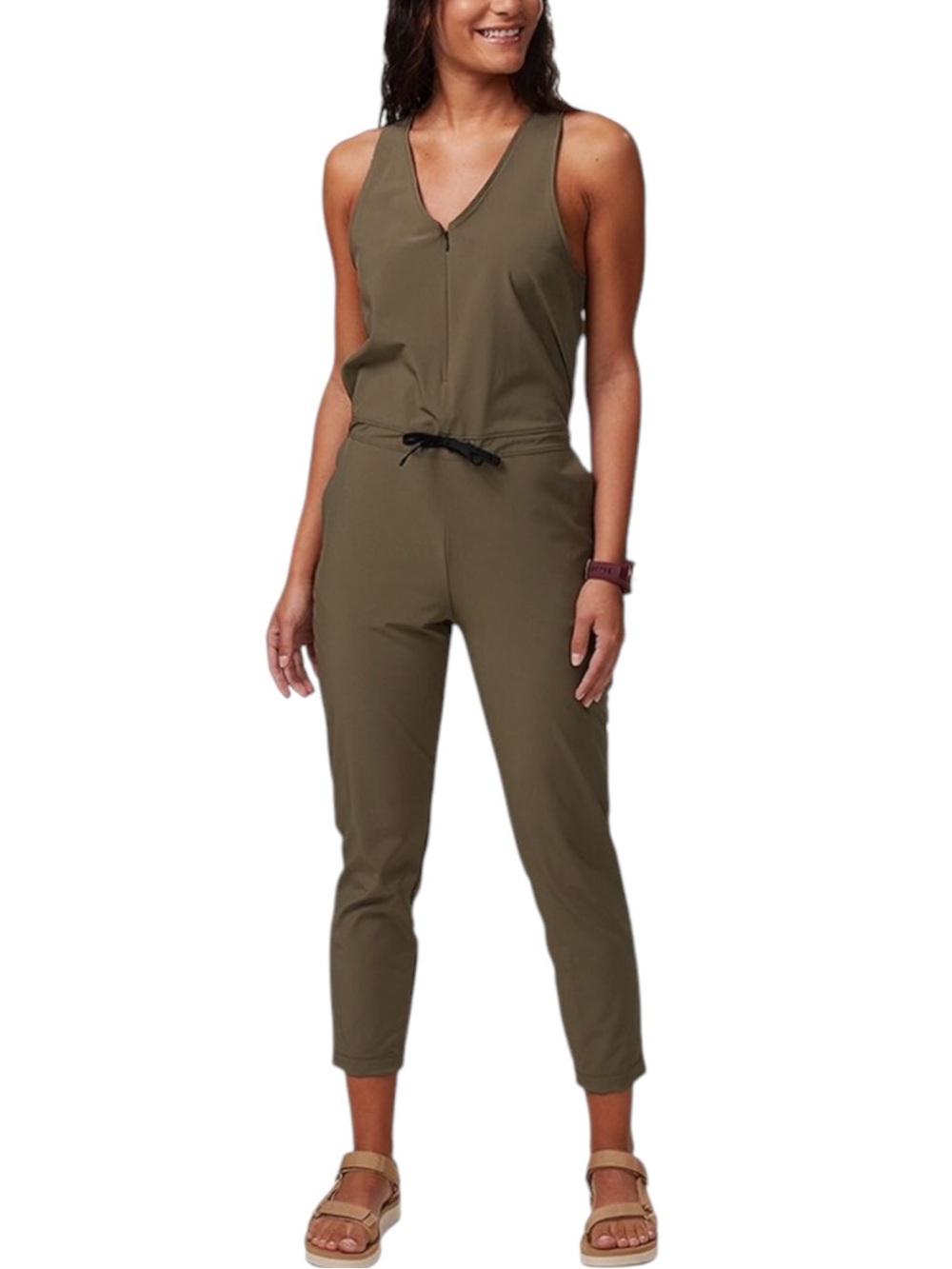 Back Country size medium one piece Olive Green Sleeveless Jumpsuit cropped